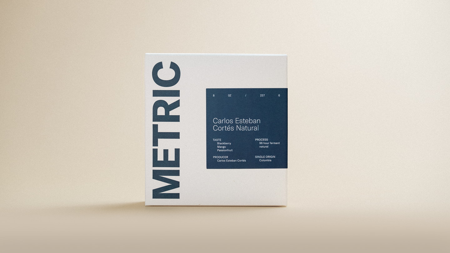 A white bag of coffee beans from Rosso Coffee Roasters